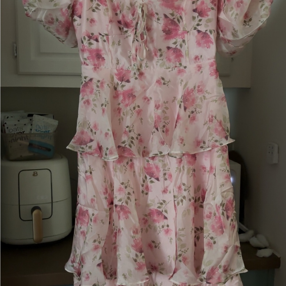 Lulu's Pink Floral Midi Dress